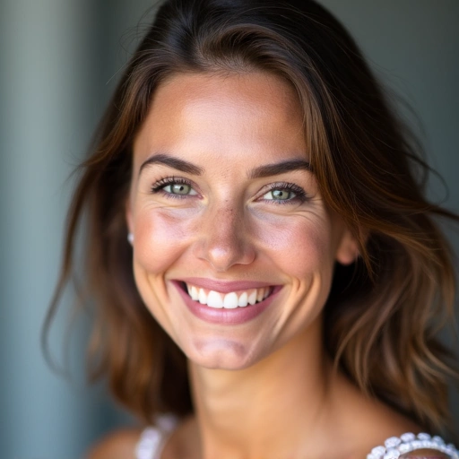 Retrato de Ana, sonriente y radiante.